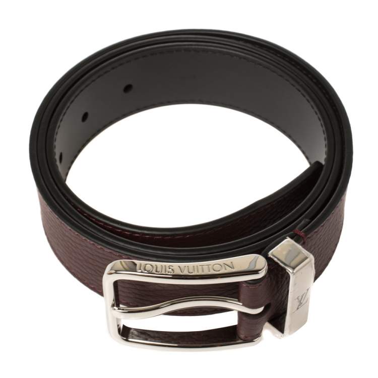 Pre Owned Louis Vuitton Maroon Taurillon Leather Pont Neuf Belt 100CM