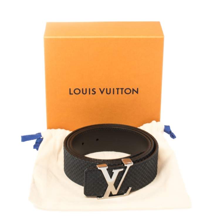 Pre Owned Louis Vuitton Black Mini Damier Suede Initiales Belt 100CM