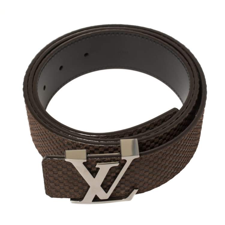 Pre Owned Louis Vuitton Brown Mini Damier Suede Initiales Belt 105 CM