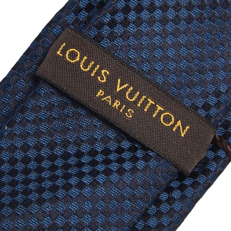 Pre Owned Louis Vuitton Navy Blue Damier Silk Tie