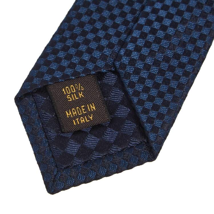 Pre Owned Louis Vuitton Navy Blue Damier Silk Tie