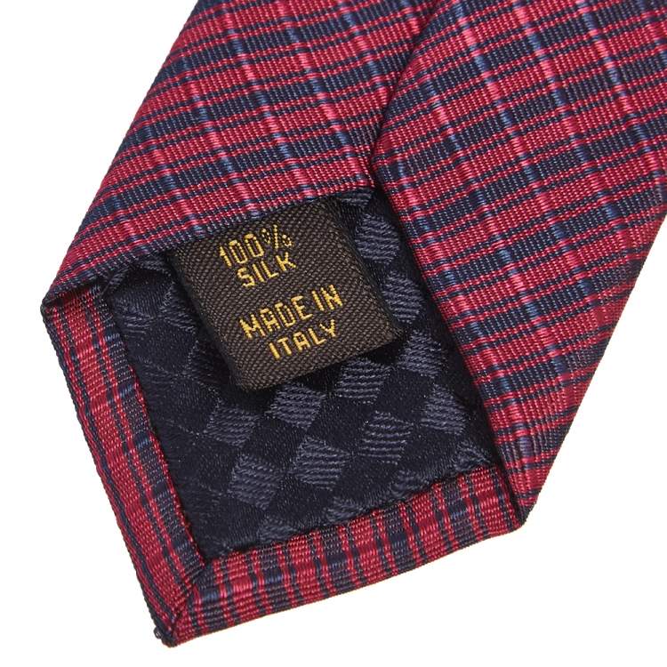 Pre Owned Louis Vuitton Berry Pink Mini Stripe Silk Tie