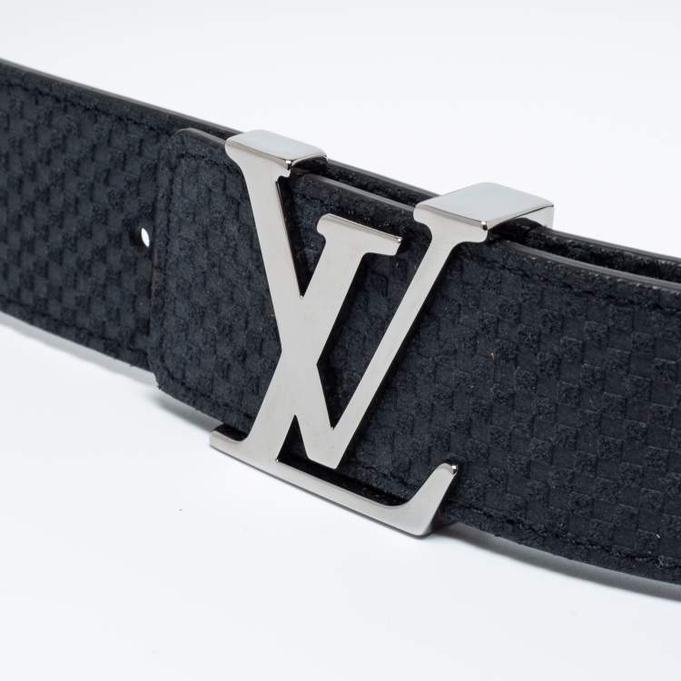 مملوكة مسبقًا Louis Vuitton Navy Blue Mini Damier Suede LV Initiales Belt 110CM