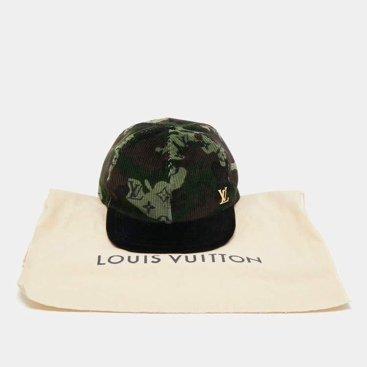 Pre Owned Louis Vuitton Green Corduroy Easy Fit Camo Cap 60