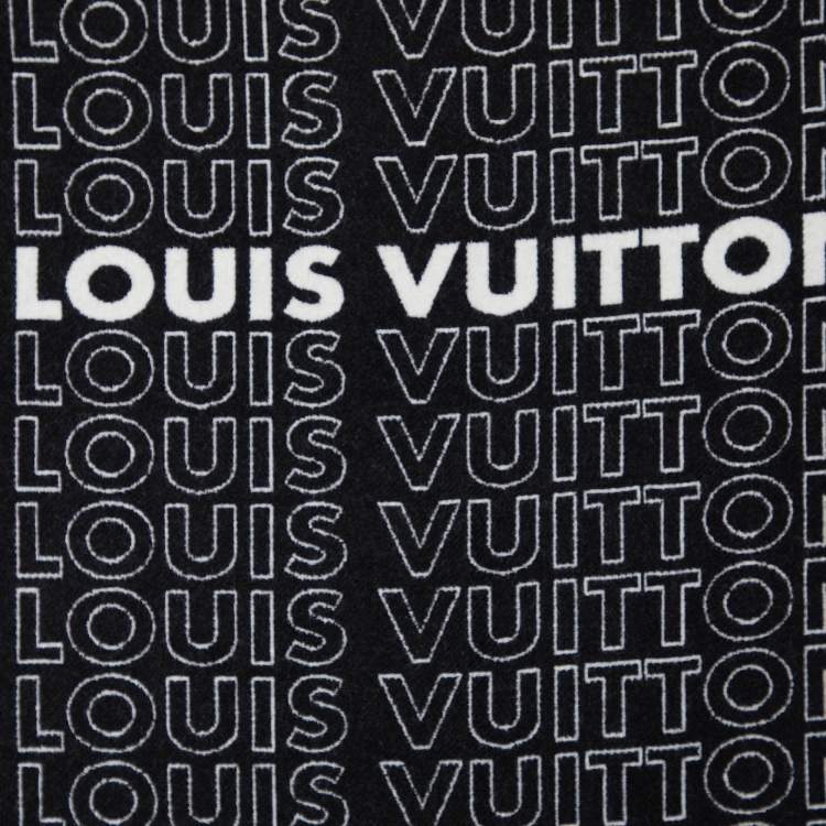 Pre Owned Louis Vuitton Black Logo Intarsia Knit Wool & Cashmere Fringed Muffler