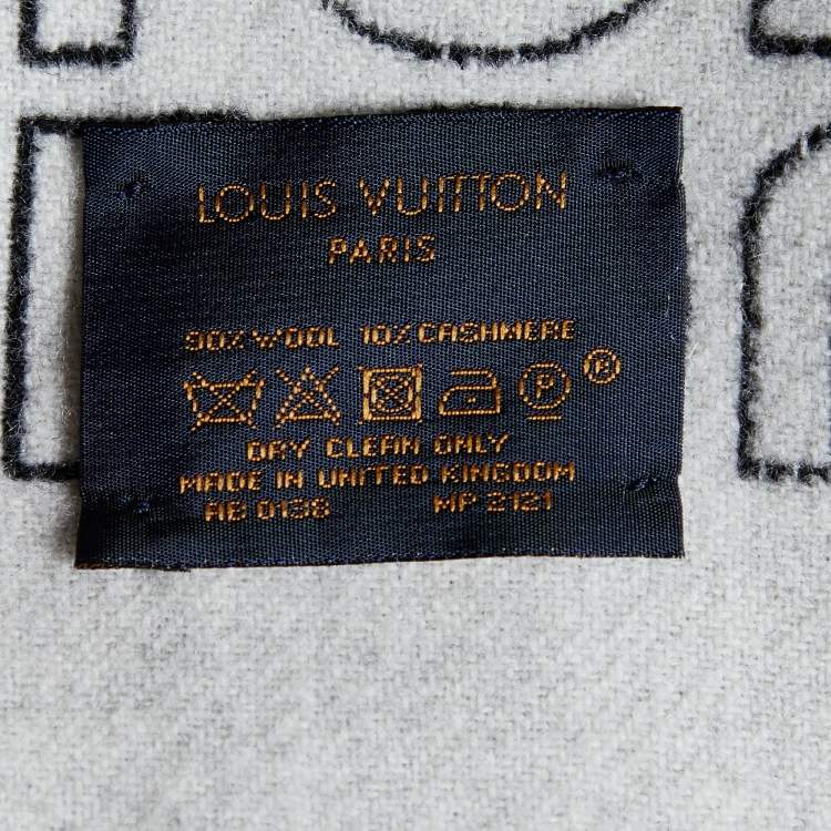 Pre Owned Louis Vuitton Black Logo Intarsia Knit Wool & Cashmere Fringed Muffler