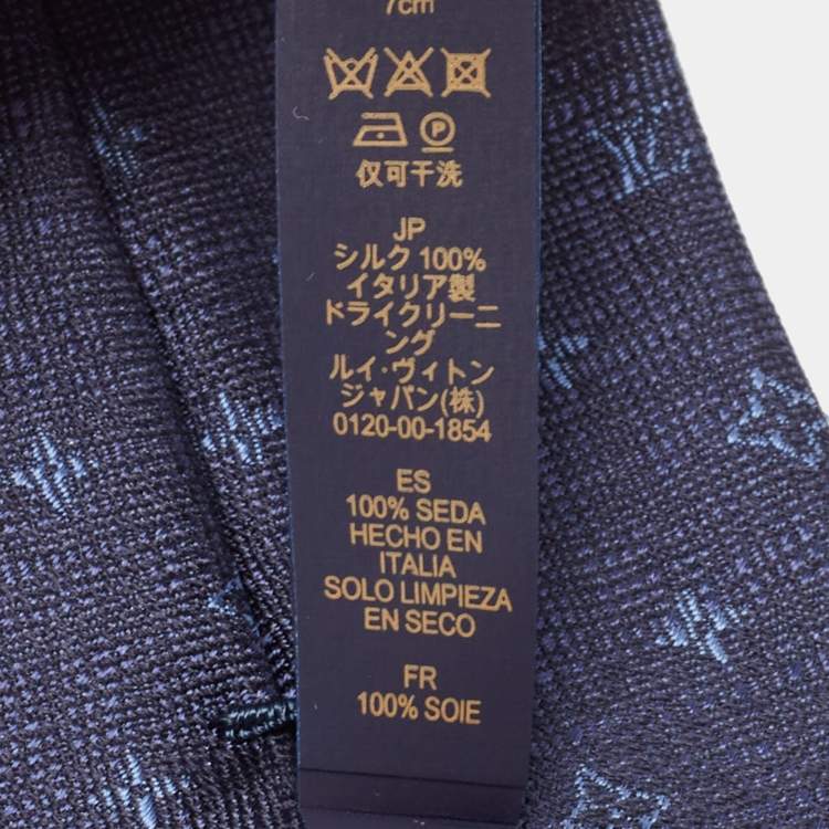Pre Owned Louis Vuitton Navy Blue Monogram Jasper Silk Tie