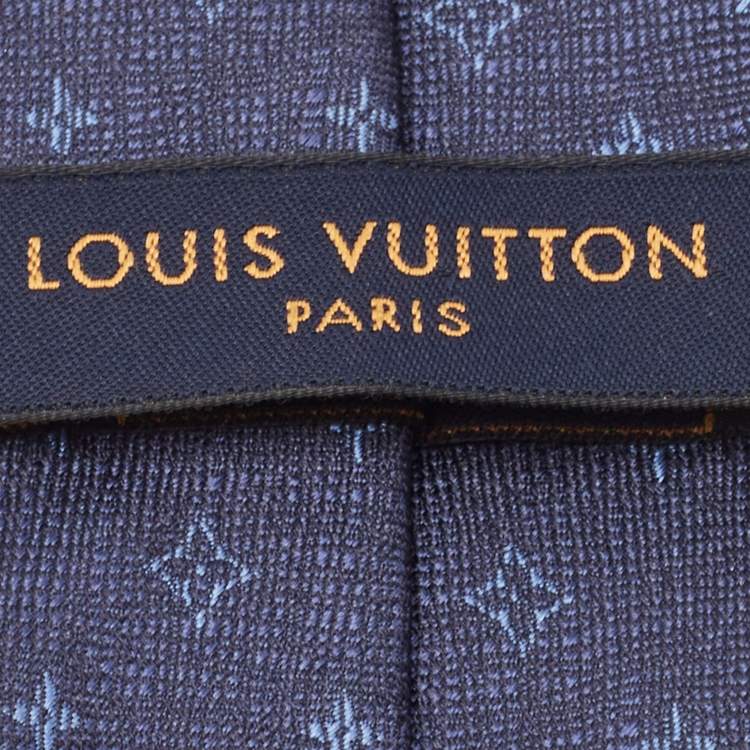 Pre Owned Louis Vuitton Navy Blue Monogram Jasper Silk Tie