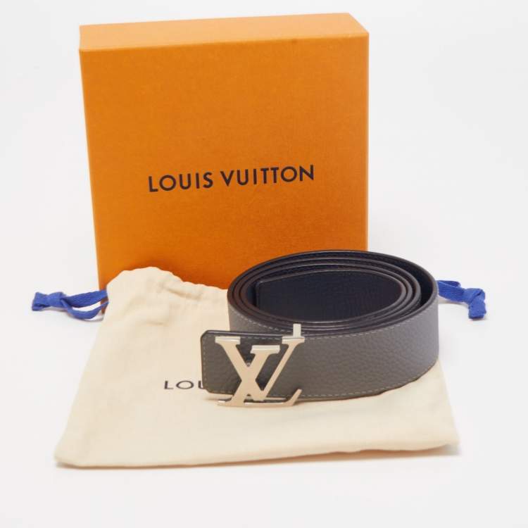 Pre Owned Louis Vuitton Navy Blue/Grey Leather LV Initials Reversible Belt 100CM