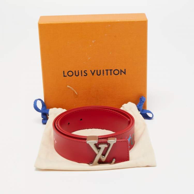 Pre Owned Louis Vuitton Red Leather LV Initiales Belt Size 85CM