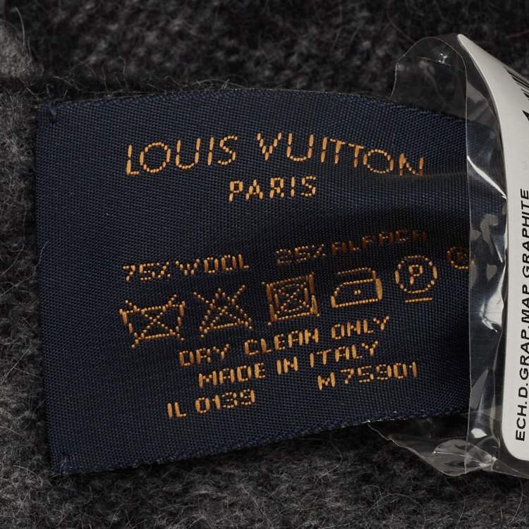 Pre Owned Louis Vuitton Graphite Damier Map Wool & Alpaca Scarf