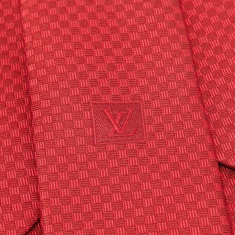 Pre Owned Louis Vuitton Red Micro Damier Silk Tie