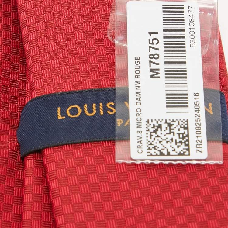 Pre Owned Louis Vuitton Red Micro Damier Silk Tie