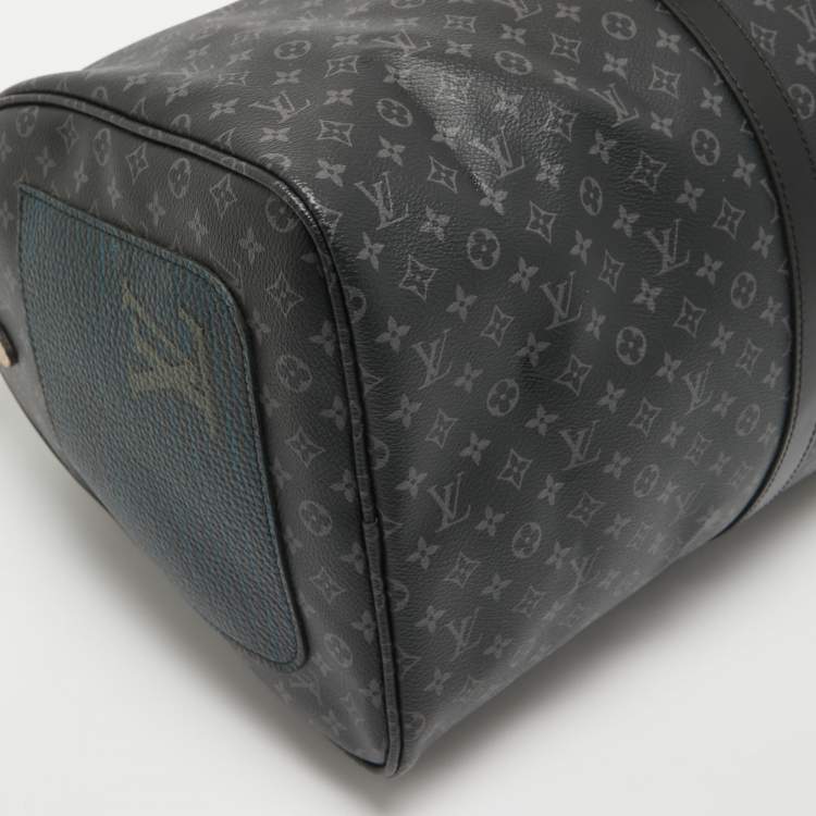 Pre Owned Louis Vuitton Monogram Eclipse Canvas Patchwork Keepall Bandouliere 50 Bag
