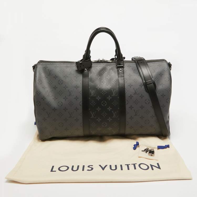 Pre Owned Louis Vuitton Monogram Eclipse and Reverse Canvas Keepall Bandouliere 50 Bag