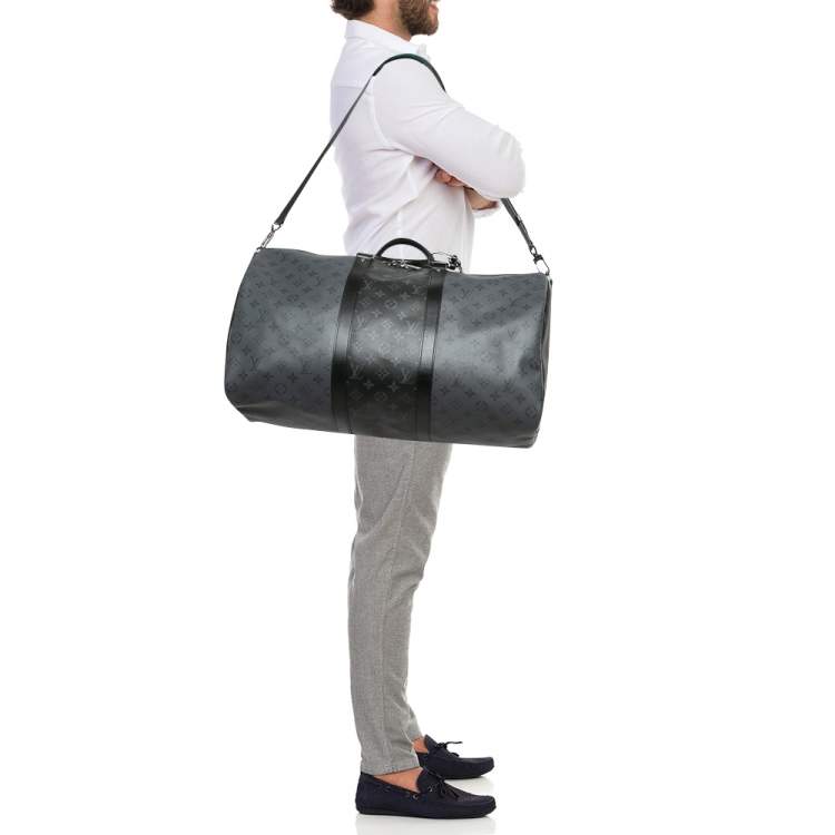 Pre Owned Louis Vuitton Monogram Eclipse and Reverse Canvas Keepall Bandouliere 50 Bag
