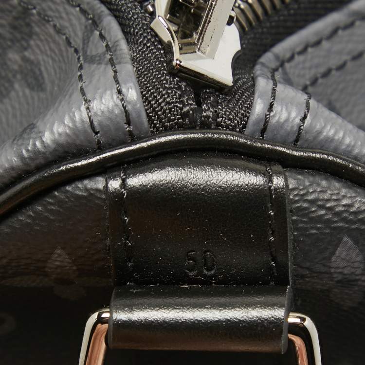 Pre Owned Louis Vuitton Monogram Eclipse and Reverse Canvas Keepall Bandouliere 50 Bag