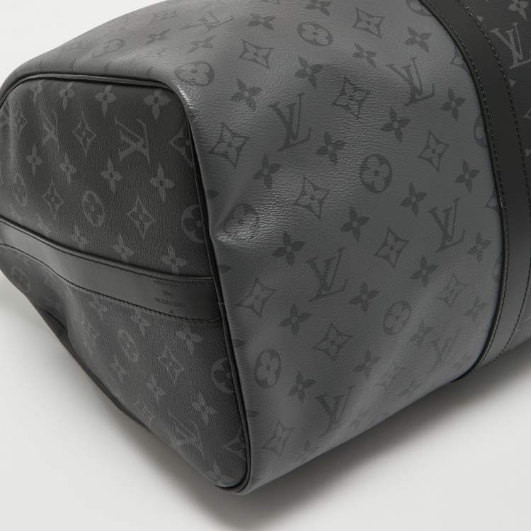 Pre Owned Louis Vuitton Monogram Eclipse and Reverse Canvas Keepall Bandouliere 50 Bag