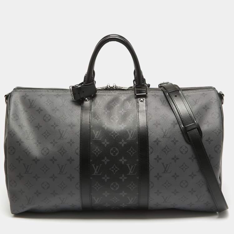 Pre Owned Louis Vuitton Monogram Eclipse and Reverse Canvas Keepall Bandouliere 50 Bag