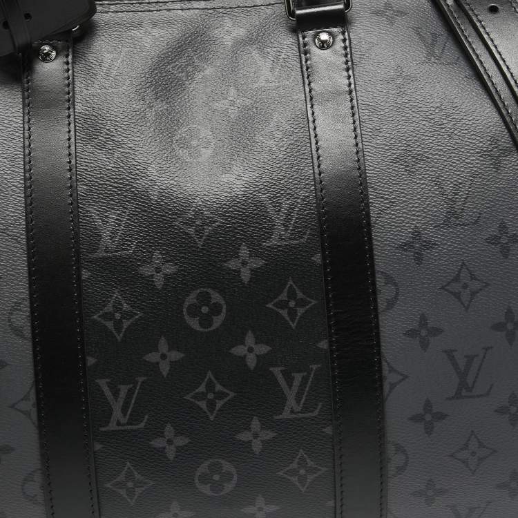 Pre Owned Louis Vuitton Monogram Eclipse and Reverse Canvas Keepall Bandouliere 50 Bag