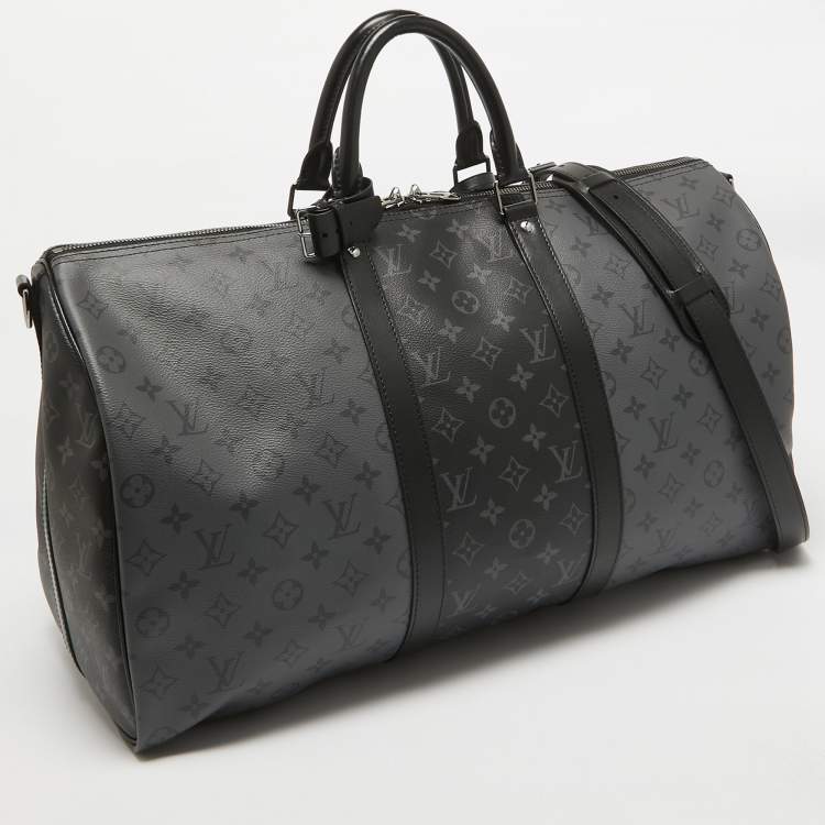 Pre Owned Louis Vuitton Monogram Eclipse and Reverse Canvas Keepall Bandouliere 50 Bag