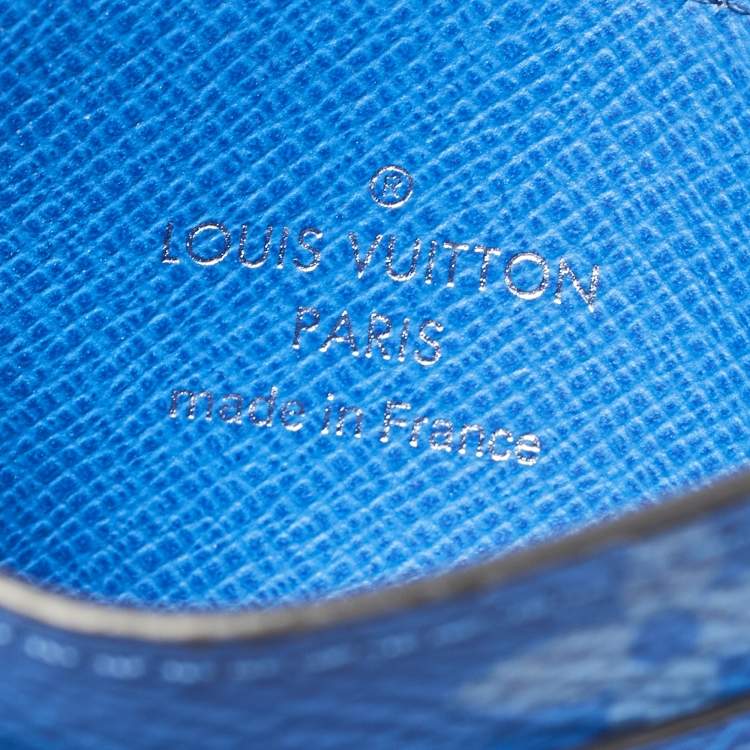 Pre Owned Louis Vuitton Agave Blue Taigarama Canvas Double Card Holder
