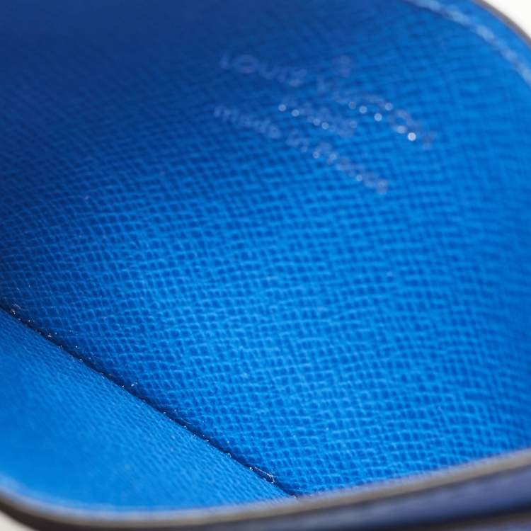 Pre Owned Louis Vuitton Agave Blue Taigarama Canvas Double Card Holder