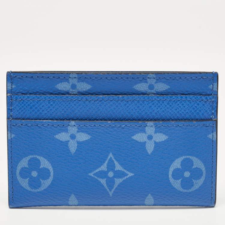 Pre Owned Louis Vuitton Agave Blue Taigarama Canvas Double Card Holder
