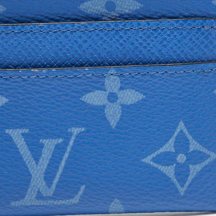 Pre Owned Louis Vuitton Agave Blue Taigarama Canvas Double Card Holder