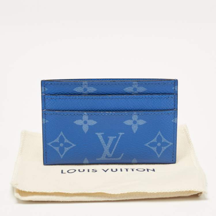 Pre Owned Louis Vuitton Agave Blue Taigarama Canvas Double Card Holder