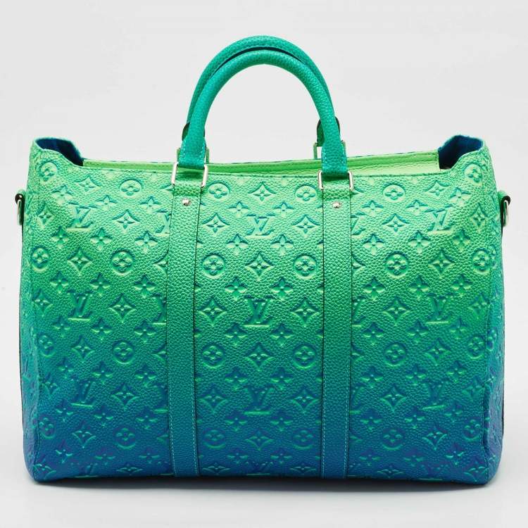 Pre Owned Louis Vuitton Virgil Abloh Green/Blue Monogram Illusion Leather Keepall Tote