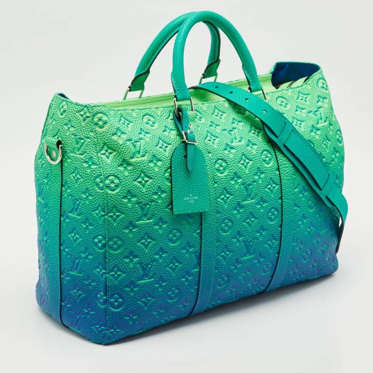 Pre Owned Louis Vuitton Virgil Abloh Green/Blue Monogram Illusion Leather Keepall Tote