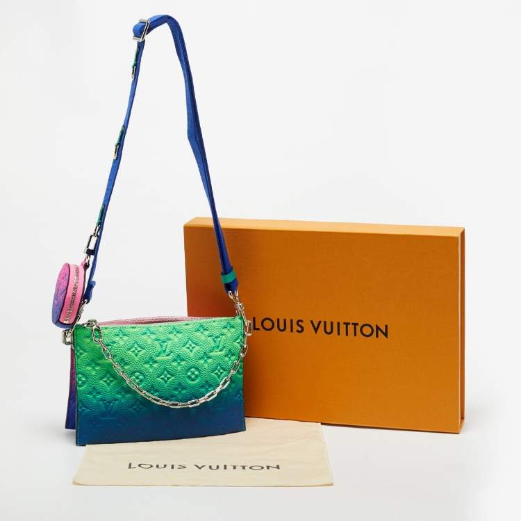 Pre Owned Louis Vuitton Bleu/Rose Monogram Taurillon Illusion Leather Trio Pouch Bag