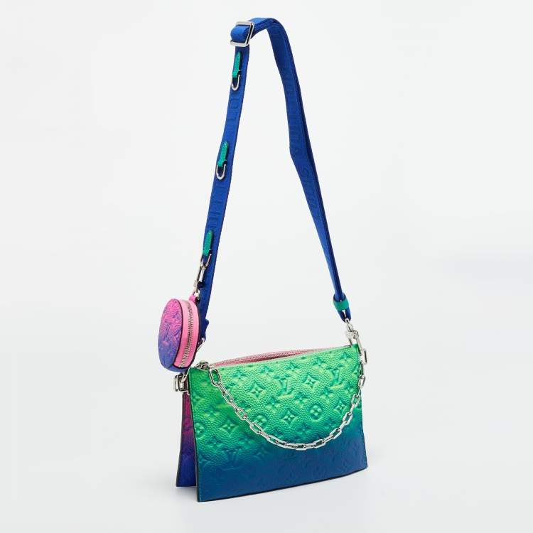 Pre Owned Louis Vuitton Bleu/Rose Monogram Taurillon Illusion Leather Trio Pouch Bag