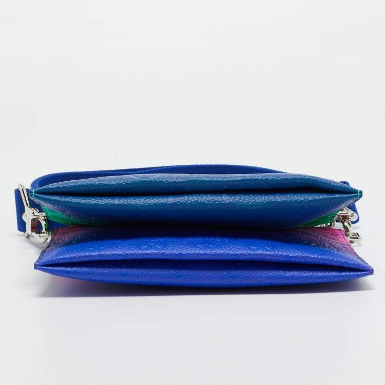 Pre Owned Louis Vuitton Bleu/Rose Monogram Taurillon Illusion Leather Trio Pouch Bag
