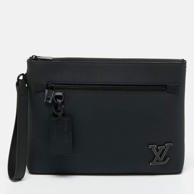 Pre Owned Louis Vuitton Black Leather Aerogram Takeoff Pouch