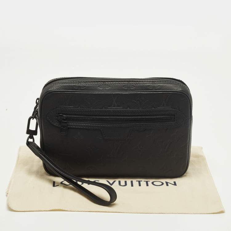 Pre Owned Louis Vuitton Kasai Black Monogram Shadow Embossed Leather Pochette 