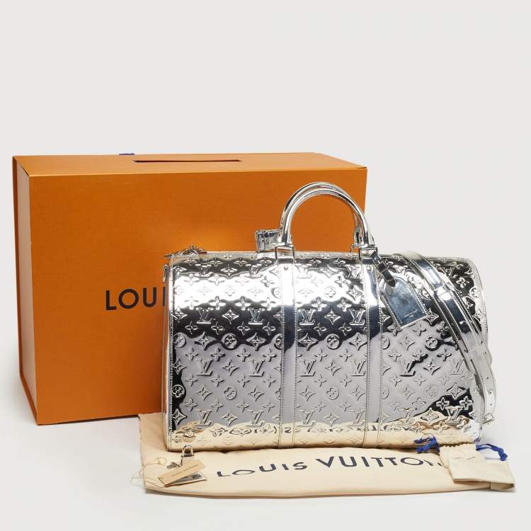 Pre Owned Louis Vuitton Keepall Bandouliere 50 Silver Monogram Mirror Canvas Duffel Bag