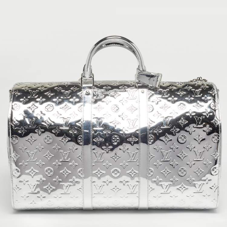 Pre Owned Louis Vuitton Keepall Bandouliere 50 Silver Monogram Mirror Canvas Duffel Bag