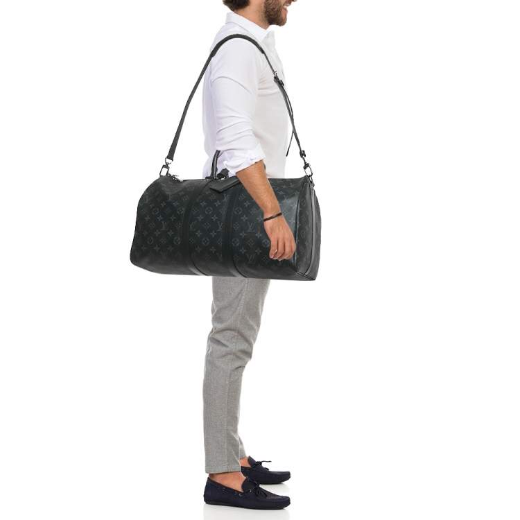 Pre Owned Louis Vuitton Keepall Bandouliere 45 Monogram Eclipse Canvas Duffel Bag