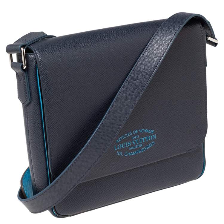Pre Owned Louis Vuitton Blue Marine Taiga Leather Roman PM Bag