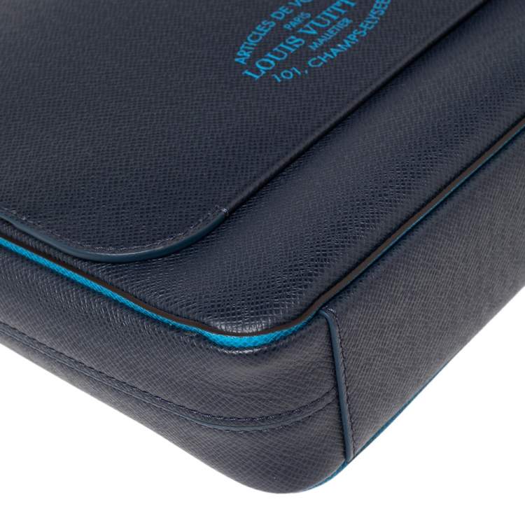 Pre Owned Louis Vuitton Blue Marine Taiga Leather Roman PM Bag