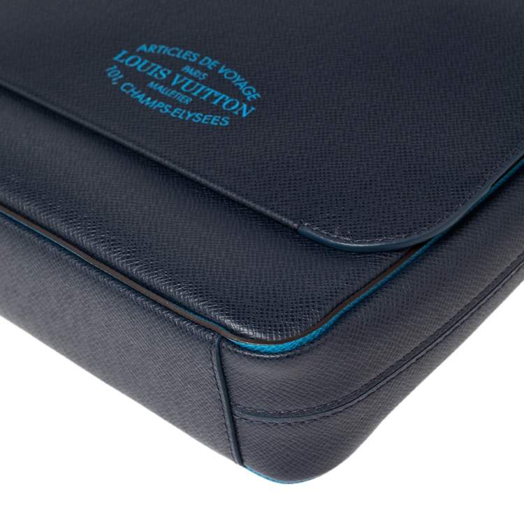 Pre Owned Louis Vuitton Blue Marine Taiga Leather Roman PM Bag