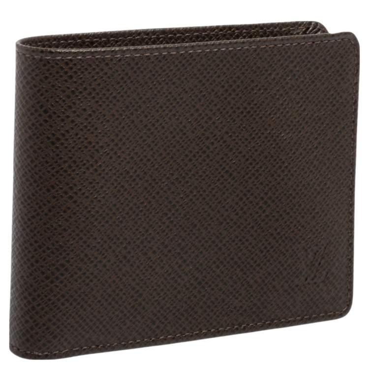 Pre Owned Louis Vuitton Brown Taiga Leather Bifold Compact Wallet