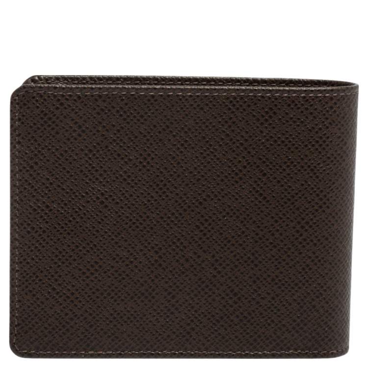 Pre Owned Louis Vuitton Brown Taiga Leather Bifold Compact Wallet