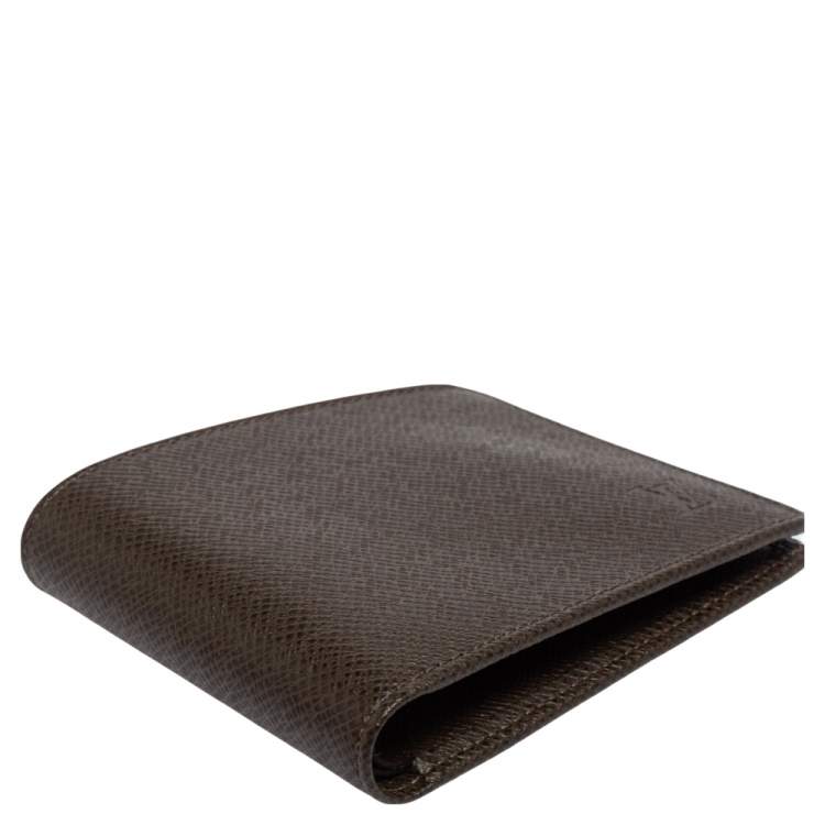 Pre Owned Louis Vuitton Brown Taiga Leather Bifold Compact Wallet