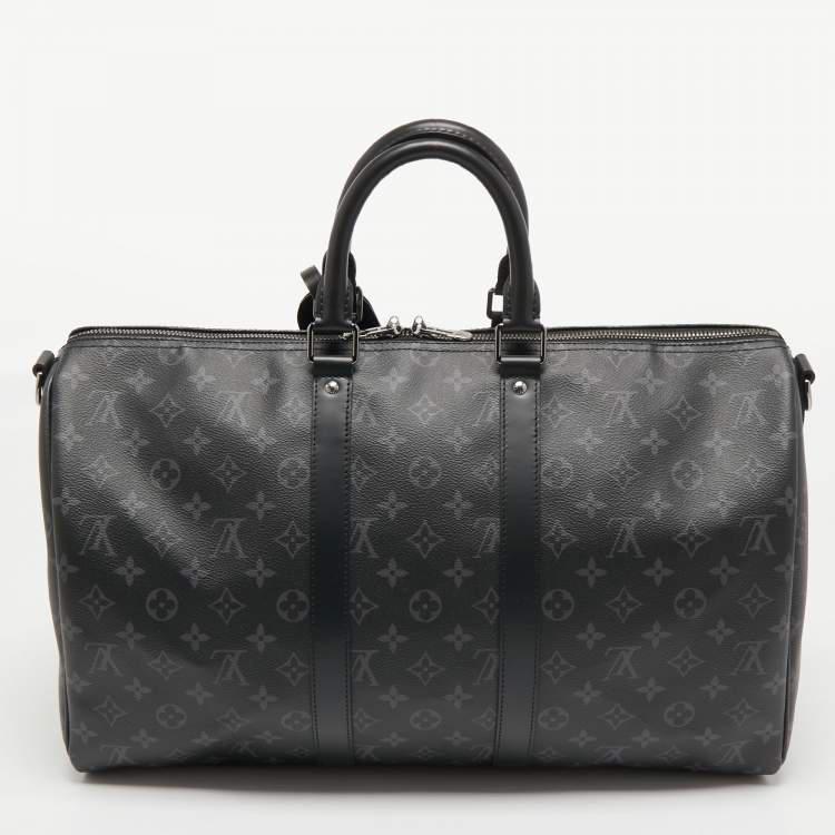 Pre Owned Louis Vuitton Monogram Eclipse Canvas Keepall Bandouliere 45 Bag