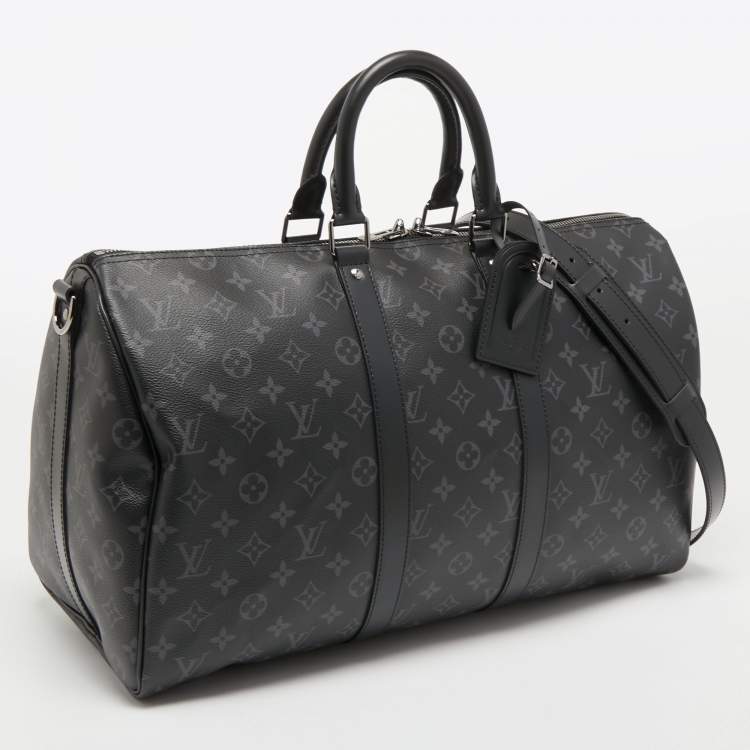 Pre Owned Louis Vuitton Monogram Eclipse Canvas Keepall Bandouliere 45 Bag