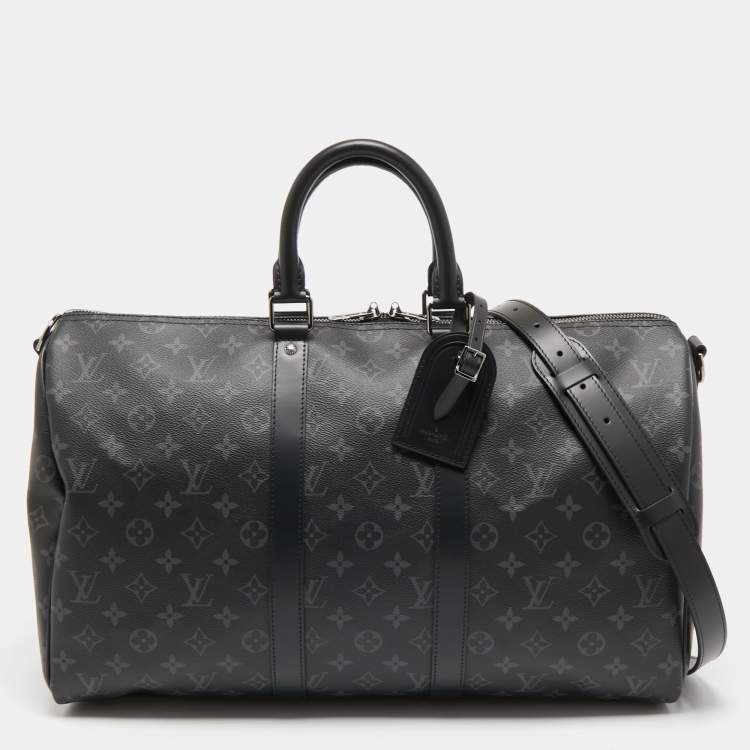 Pre Owned Louis Vuitton Monogram Eclipse Canvas Keepall Bandouliere 45 Bag