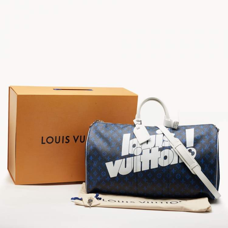 Pre Owned Louis Vuitton Blue Vintage Monogram Canvas Everyday LV Keepall Bandouliere 55 Bag